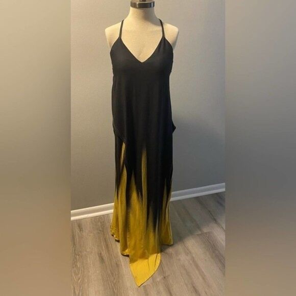 Chic Me Black & Yellow Ombré Backless Deep V-neck, Maxi Dress - Sz. XL - Picture 5 of 6